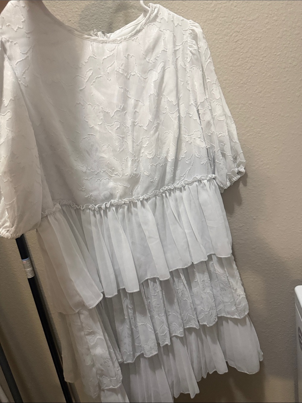 White Tiered Lace & Pleat Mini Dress